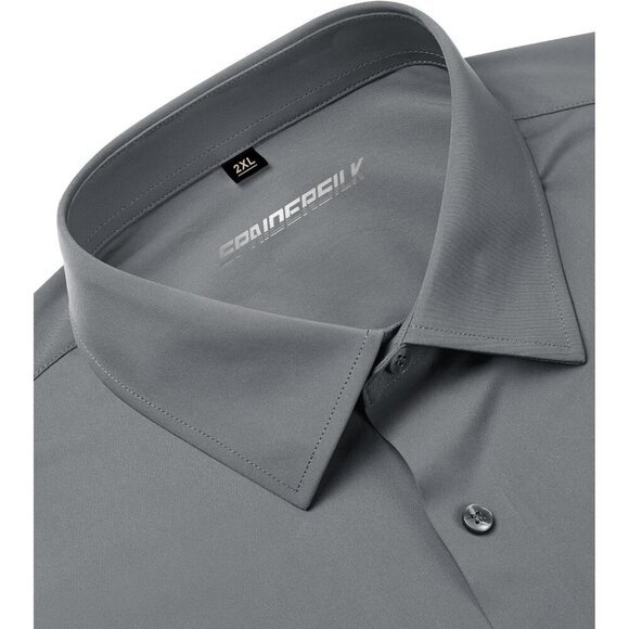 Men Silver Long Sleeve Slim Muscle Fit Wrinkle Free Button Down Dress Shirts - Picture 4 of 9